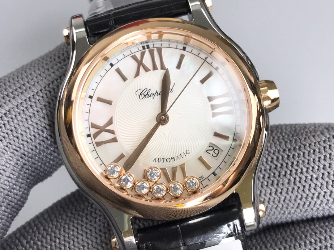 Happy Diamond Pink 36mm Pink Gold White Dial
