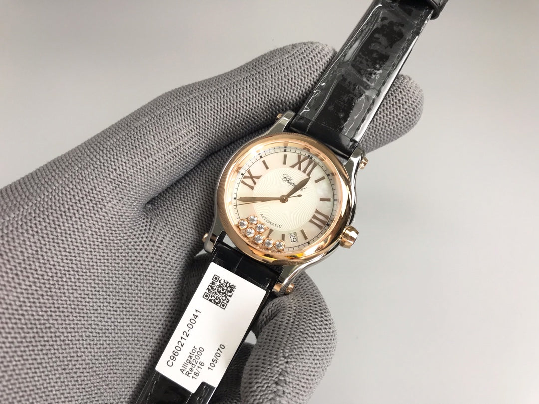 Happy Diamond Pink 36mm Pink Gold White Dial