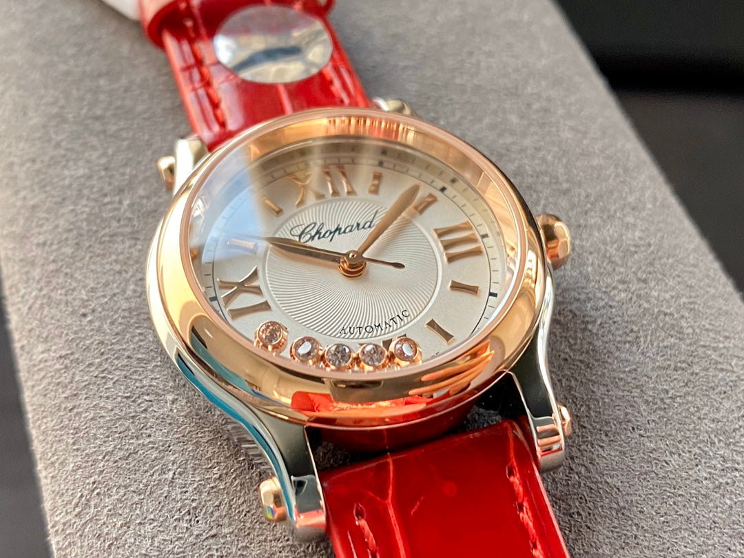 Happy Diamonds 36mm Pink Gold White Dial