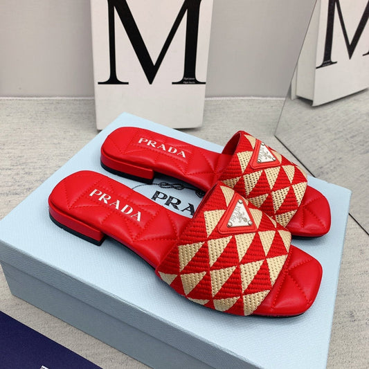 Prada 2026 Slippers Embroidery Fabric Sheepskin 731070