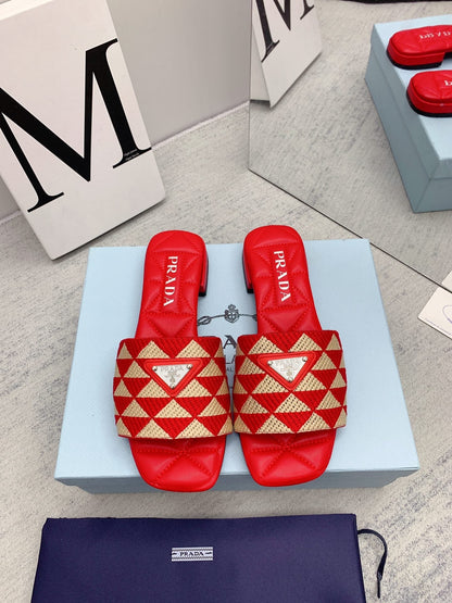Prada 2026 Slippers Embroidery Fabric Sheepskin 731070