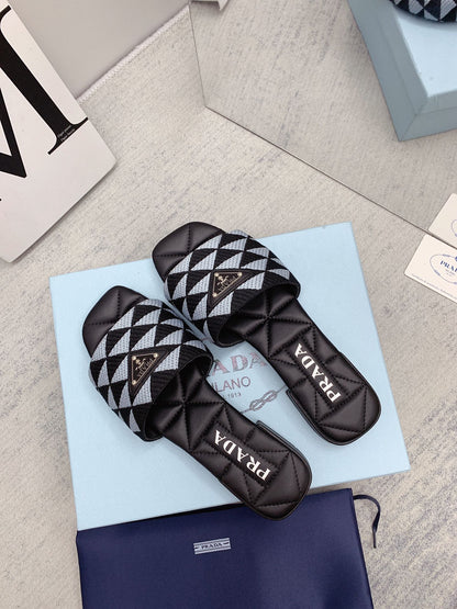 Prada 2026 Slippers Embroidery Fabric Sheepskin 731070