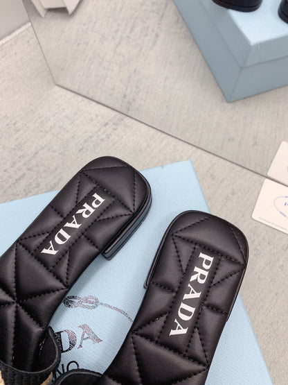 Prada 2026 Slippers Black Beige Sheepskin 731198