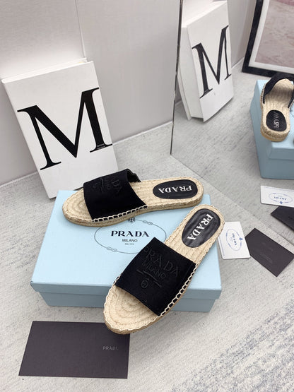 Prada 2026 Slippers Twill Fabric Rope Sole 731179