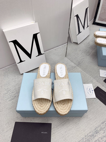 Prada 2026 Slippers Twill Fabric Rope Sole 731179
