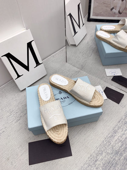 Prada 2026 Slippers Twill Fabric Rope Sole 731179