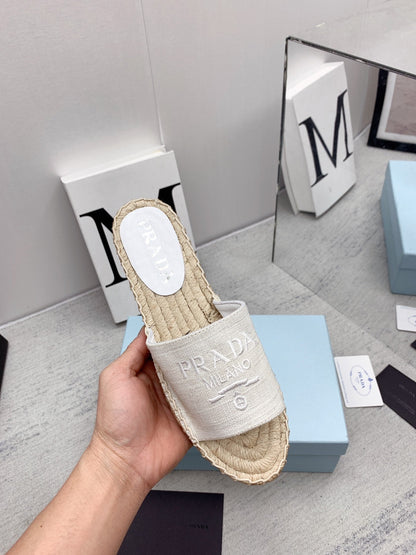 Prada 2026 Slippers Twill Fabric Rope Sole 731179