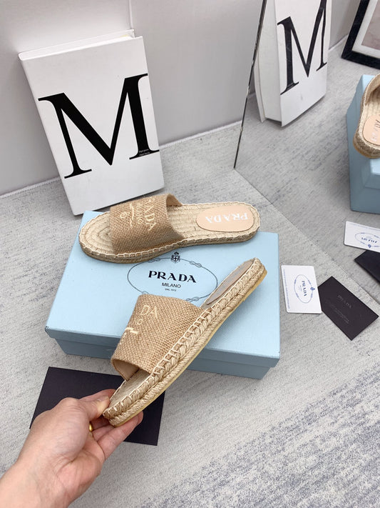 Prada 2026 Slippers Beige Raffia Rope Sole 731178