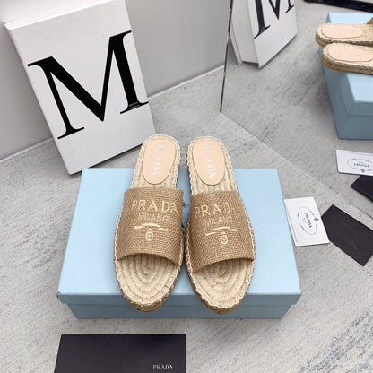 Prada 2026 Slippers Beige Raffia Rope Sole 731178