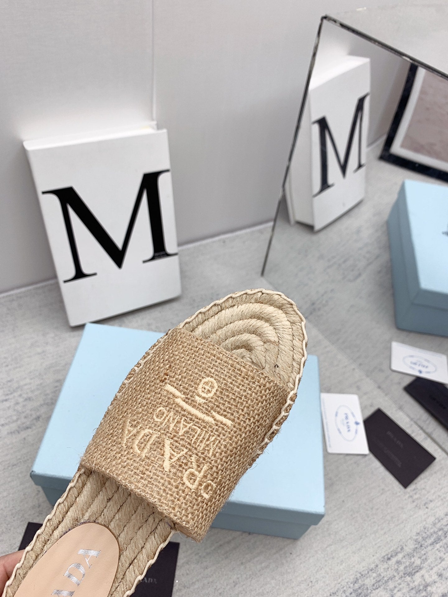 Prada 2026 Slippers Beige Raffia Rope Sole 731178