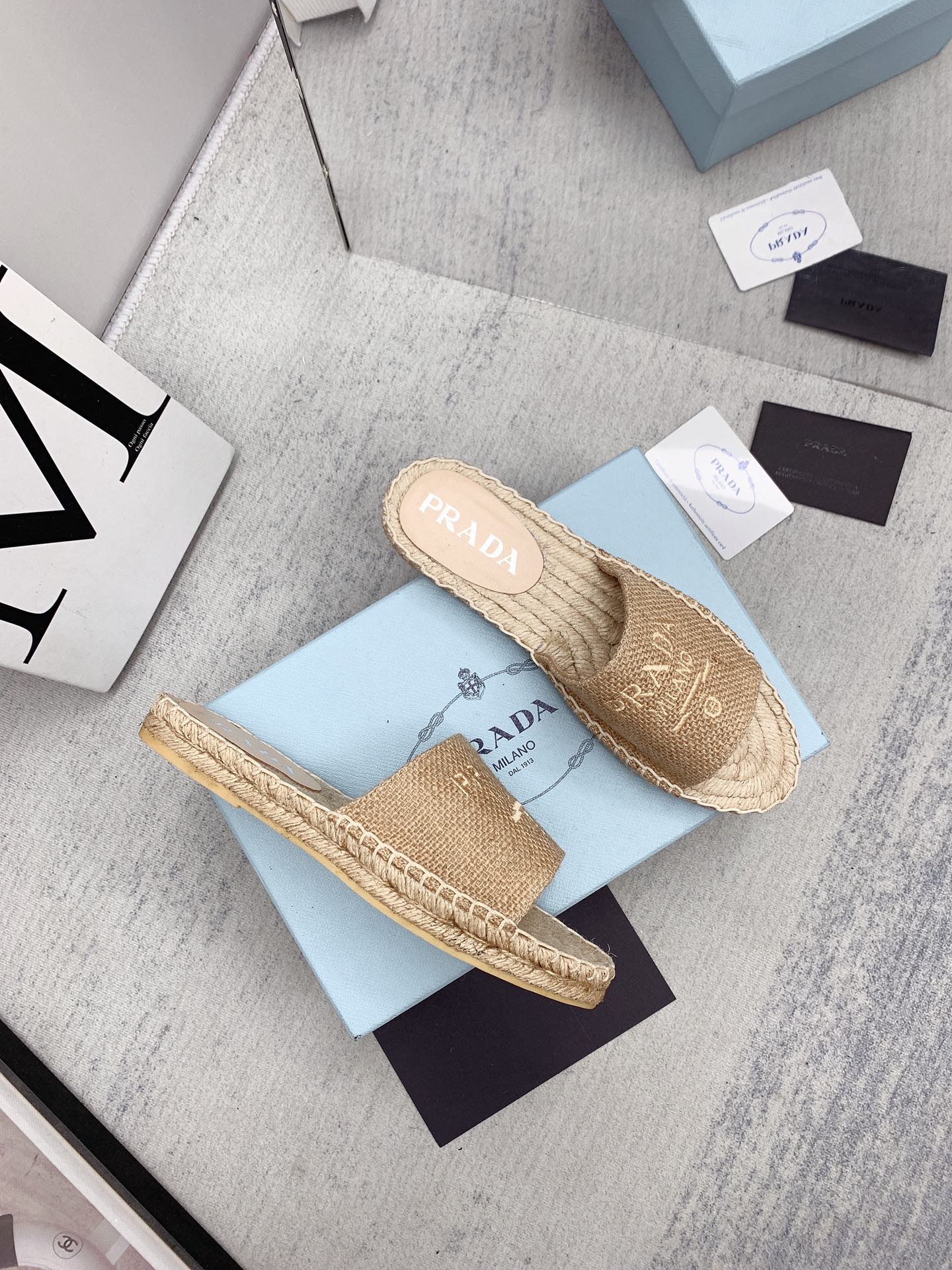 Prada 2026 Slippers Beige Raffia Rope Sole 731178