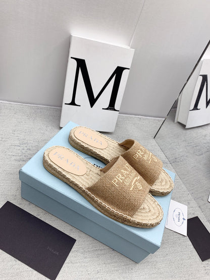 Prada 2026 Slippers Beige Raffia Rope Sole 731178