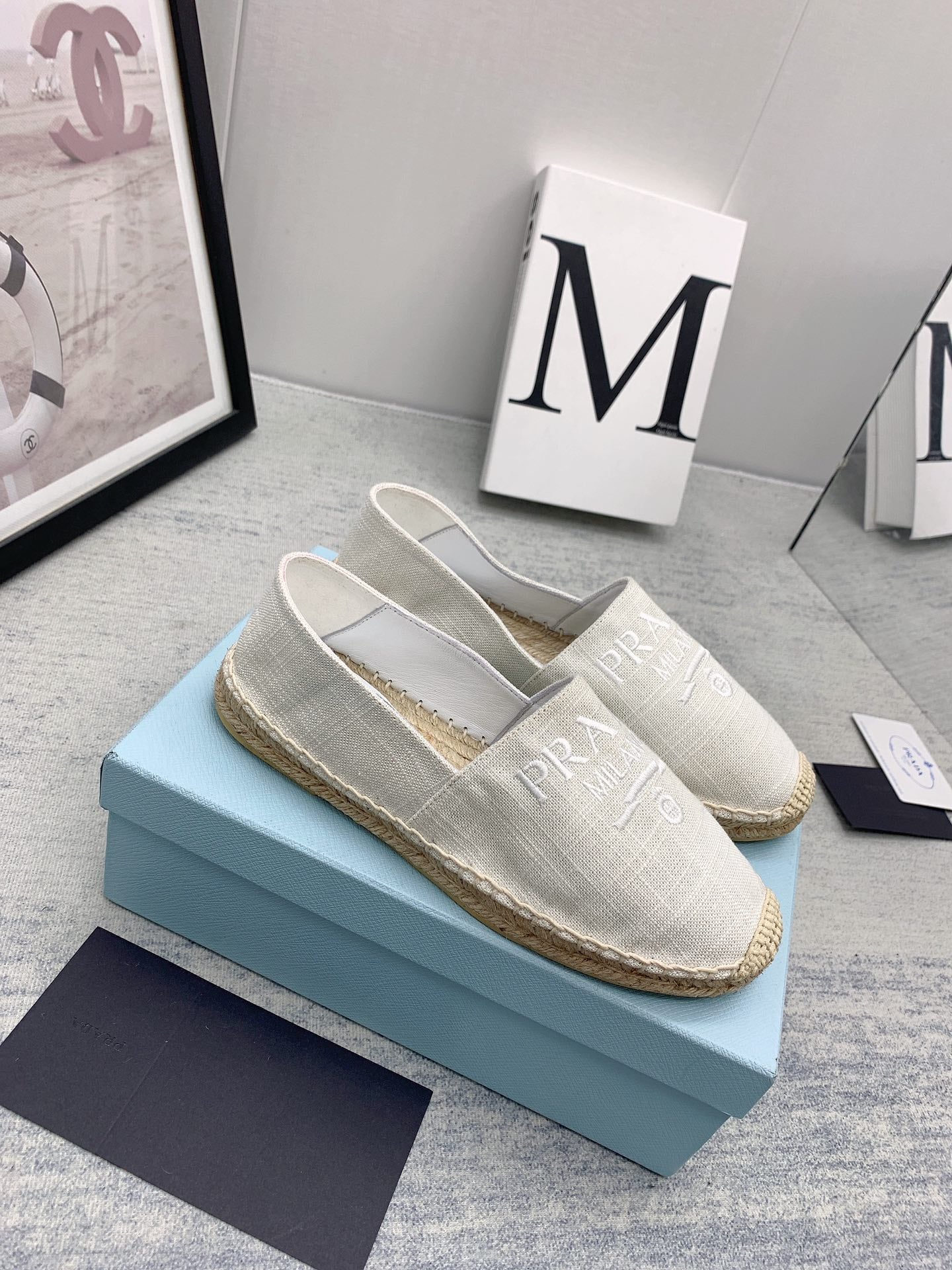 Prada 2026 Loafers Ivory Canvas Rope Sole 731189