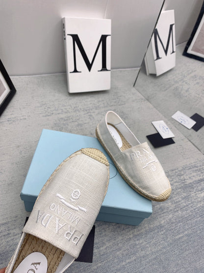 Prada 2026 Loafers Ivory Canvas Rope Sole 731189