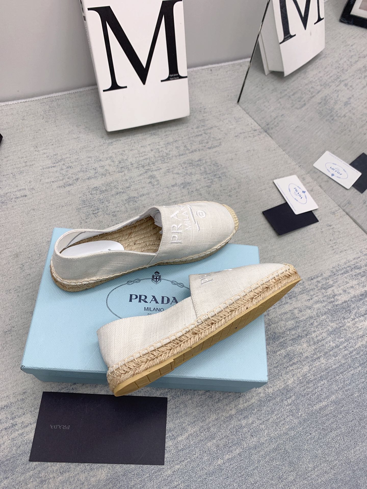 Prada 2026 Loafers Ivory Canvas Rope Sole 731189