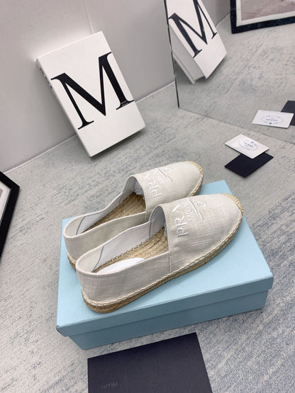 Prada 2026 Loafers Ivory Canvas Rope Sole 731189