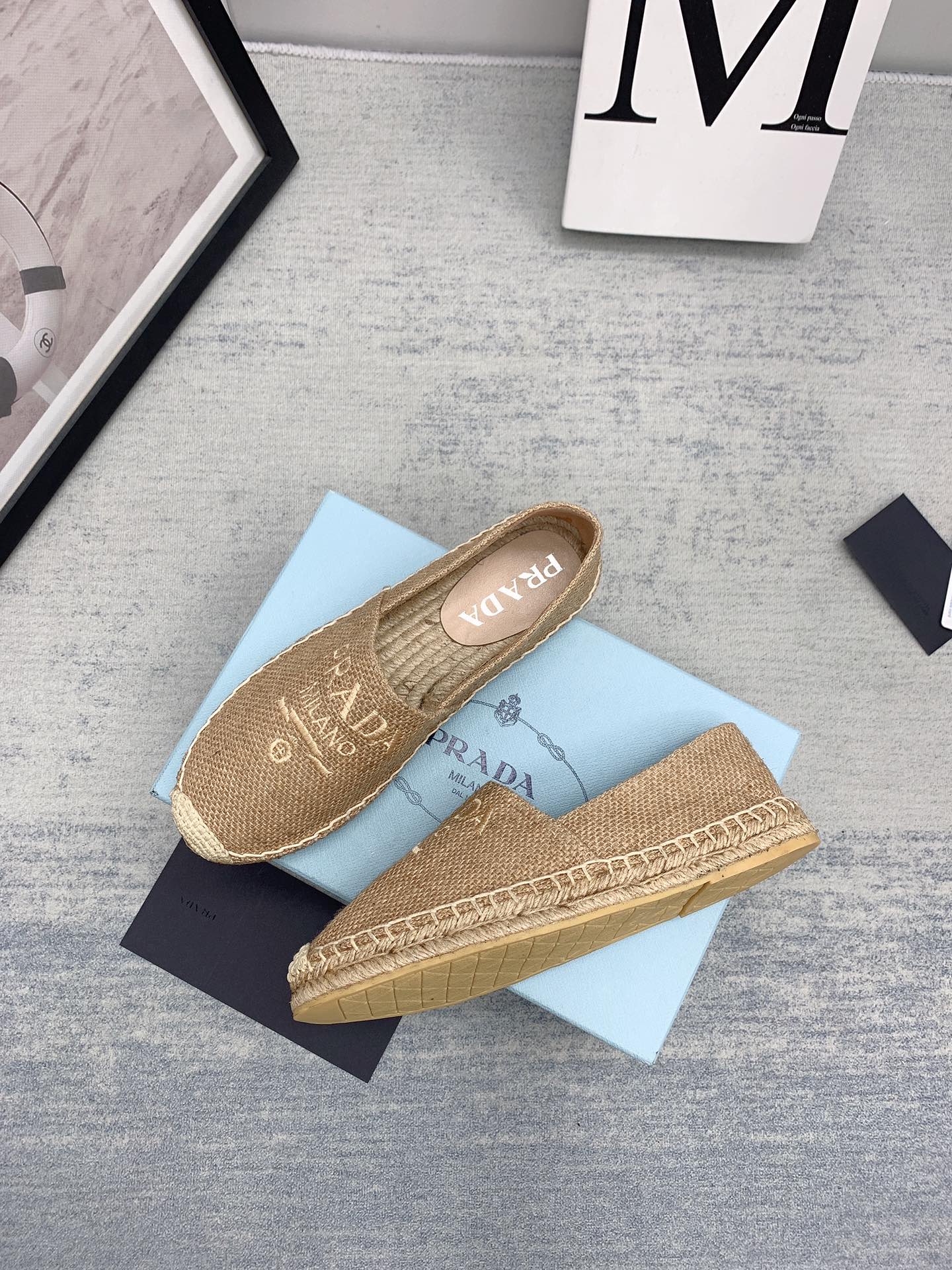 Prada 2026 Loafers Beige Raffia Rope Sole 731190