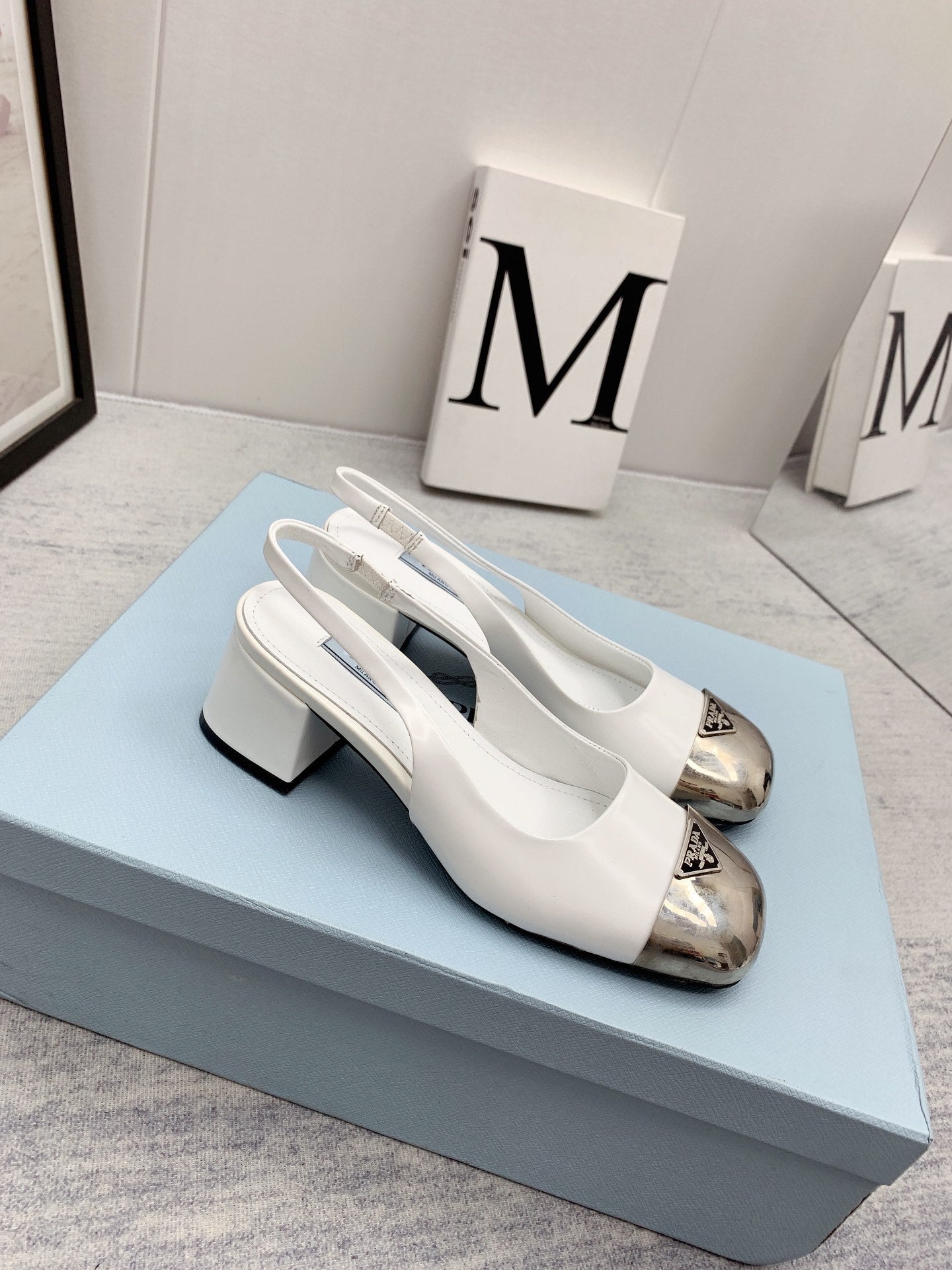 Prada 2026 Mary Jane Sandals 55 White Silver Sheepskin 731165