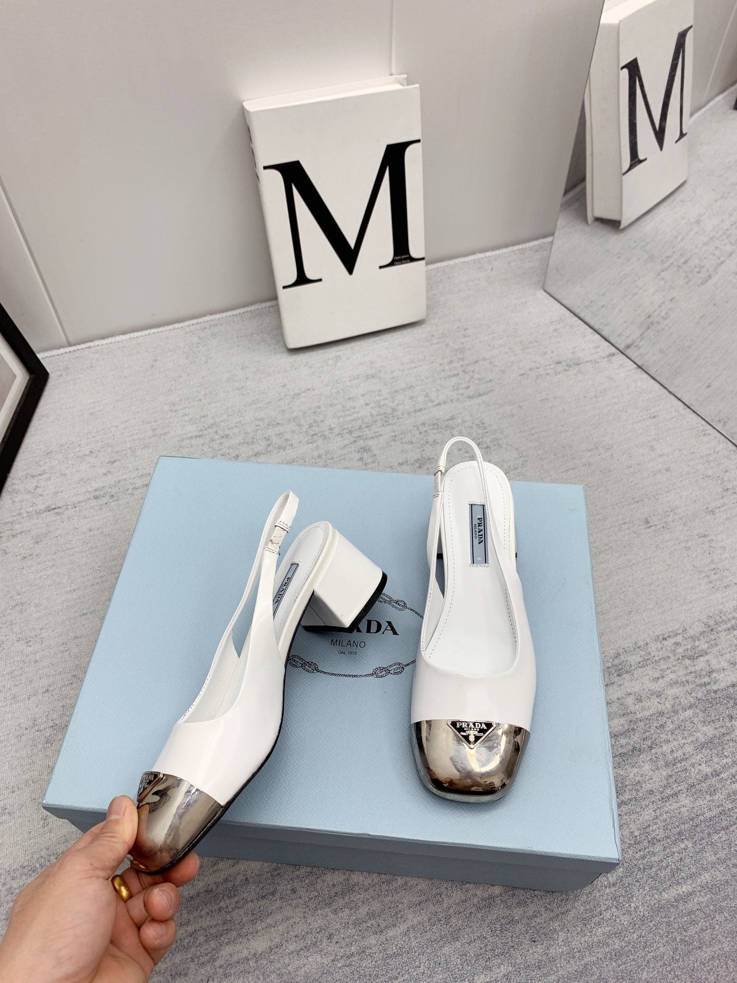 Prada 2026 Mary Jane Sandals 55 White Silver Sheepskin 731165