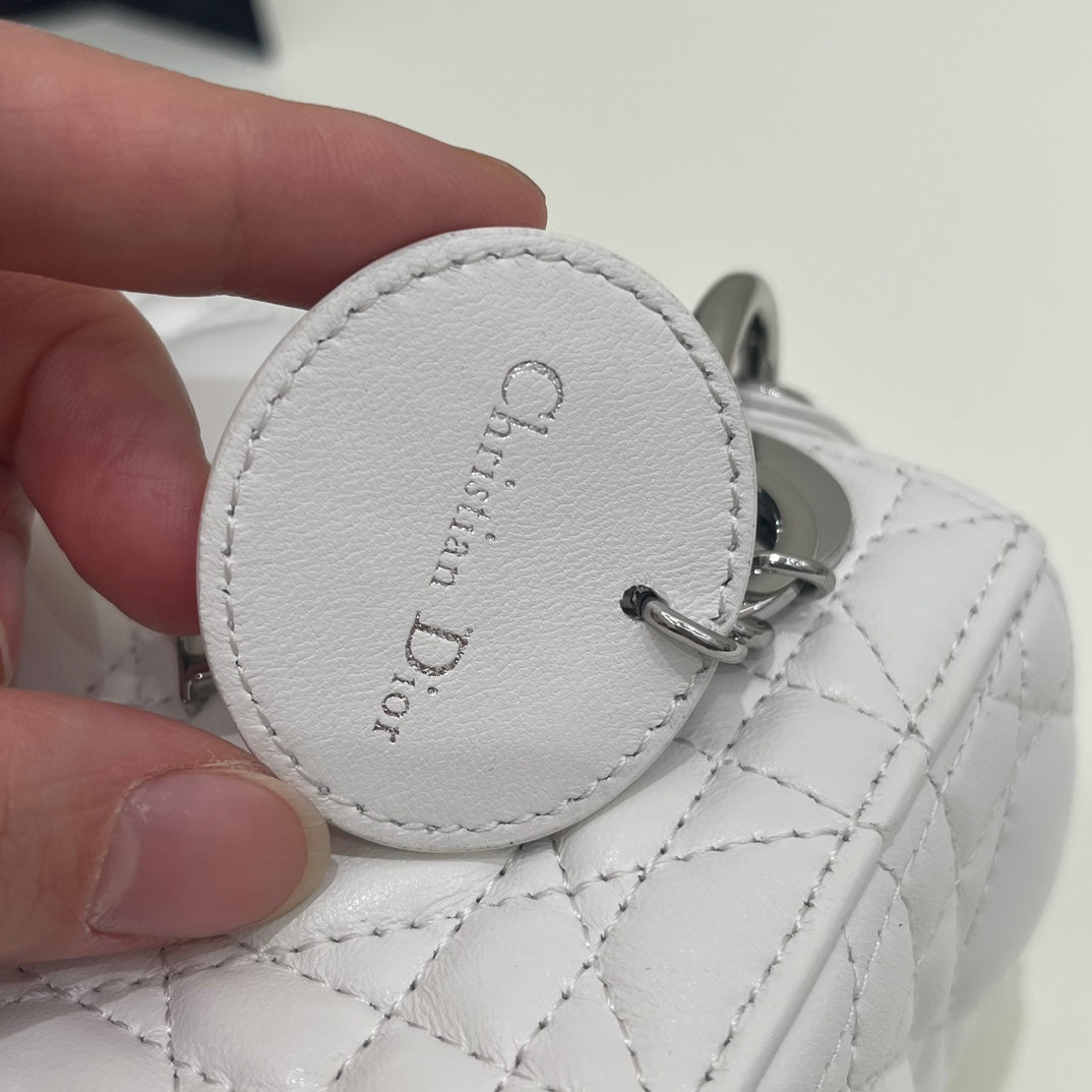 Dior 2026 Lady Bag 17cm White Lambskin With Silver Hardware
