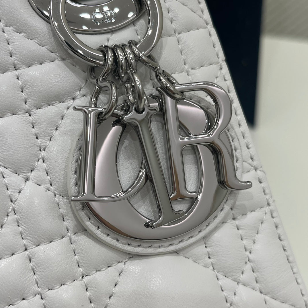 Dior 2026 Lady Bag 17cm White Lambskin With Silver Hardware