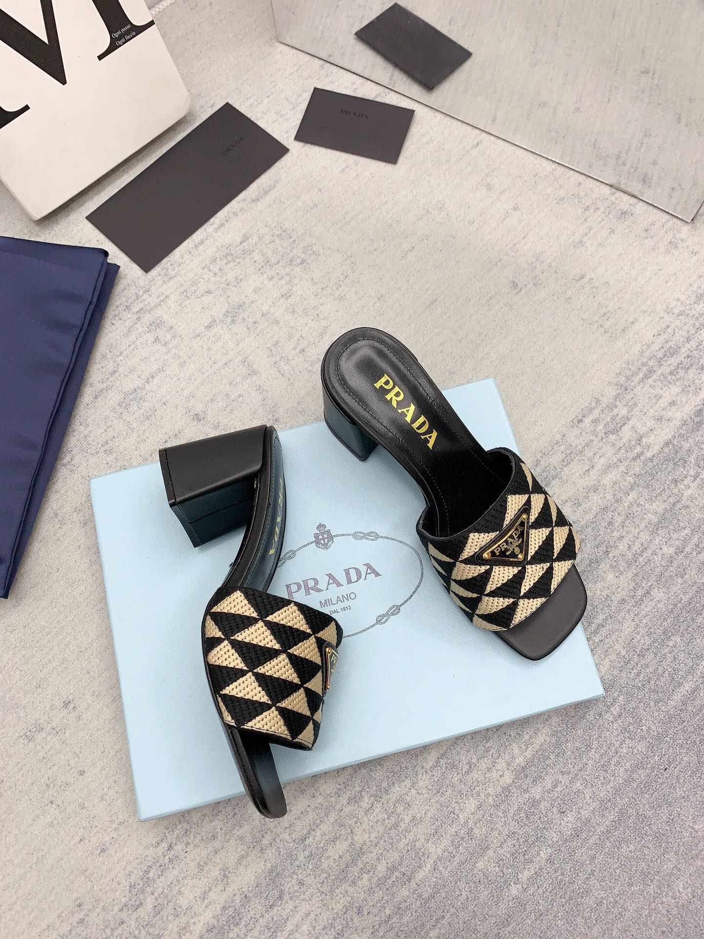Prada 2026 High Heel Slippers 65 Embroidery Fabric Sheepskin