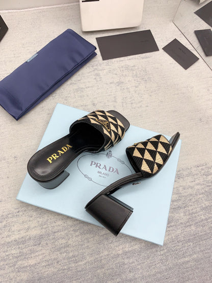 Prada 2026 High Heel Slippers 65 Embroidery Fabric Sheepskin
