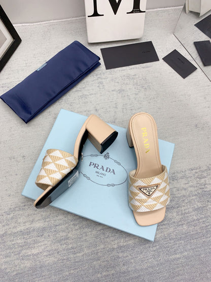 Prada 2026 High Heel Slippers 65 Embroidery Fabric Sheepskin