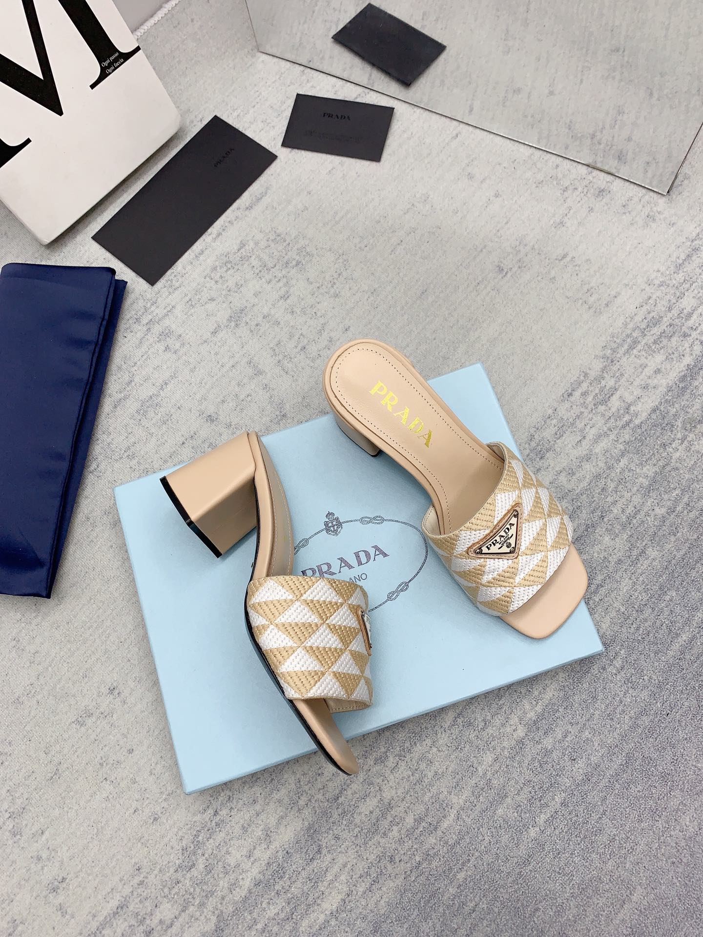 Prada 2026 High Heel Slippers 65 Embroidery Fabric Sheepskin