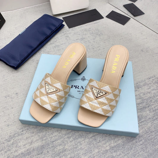 Prada 2026 High Heel Slippers 65 Embroidery Fabric Sheepskin