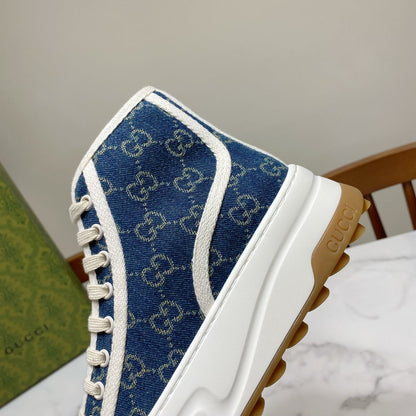 GG 26SS Platform Sneaker Dark Blue Monogram Canvas 640598