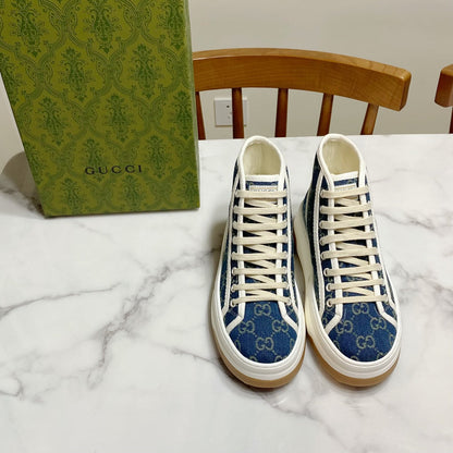 GG 26SS Platform Sneaker Dark Blue Monogram Canvas 640598