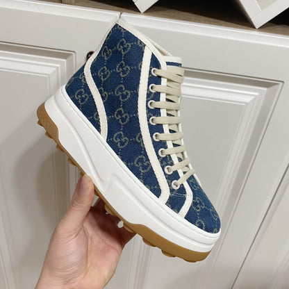 GG 26SS Platform Sneaker Dark Blue Monogram Canvas 640598