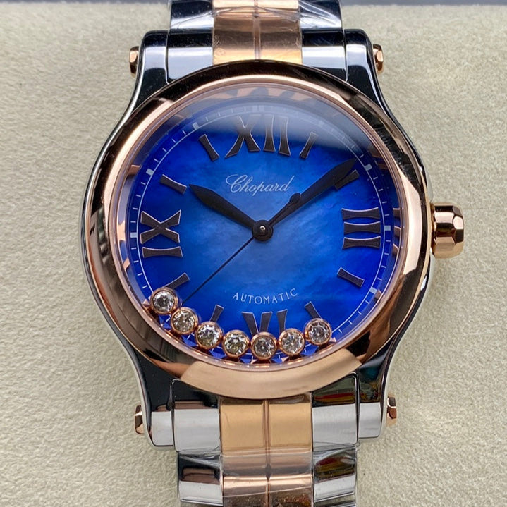 Happy Diamonds 36mm Pink Gold Deep Blue Dial