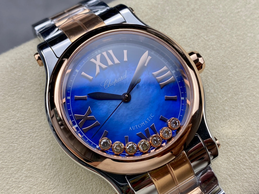 Happy Diamonds 36mm Pink Gold Deep Blue Dial