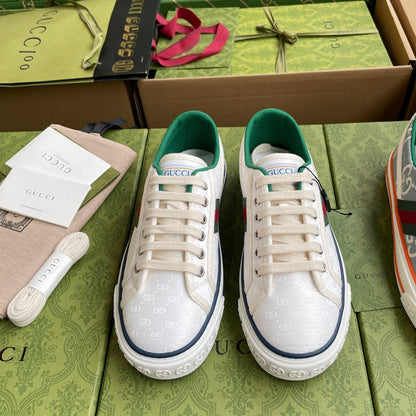 GG 26 Platform Sneaker White Green Monogram Canvas 632829