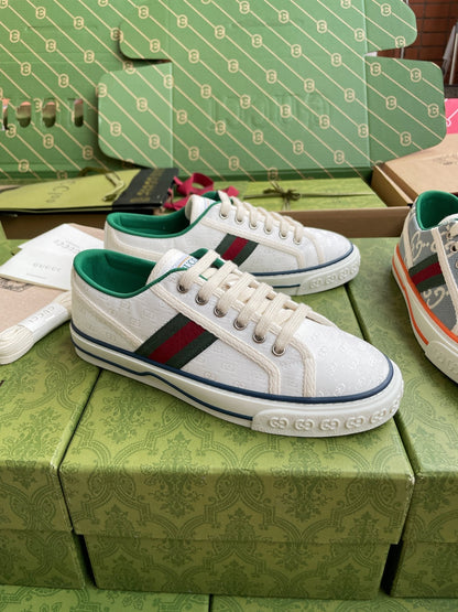 GG 26 Platform Sneaker White Green Monogram Canvas 632829