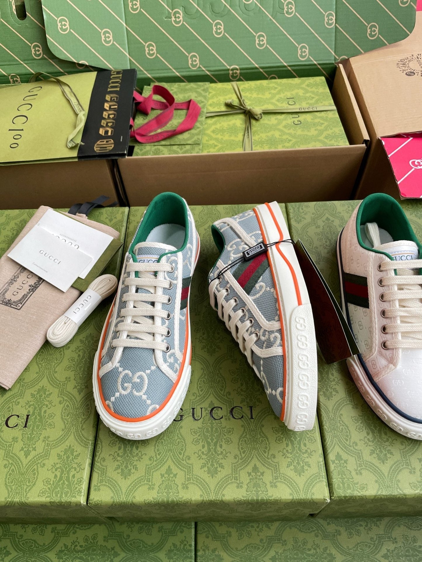GG 26 Platform Sneaker Light Blue White Monogram Canvas 632831