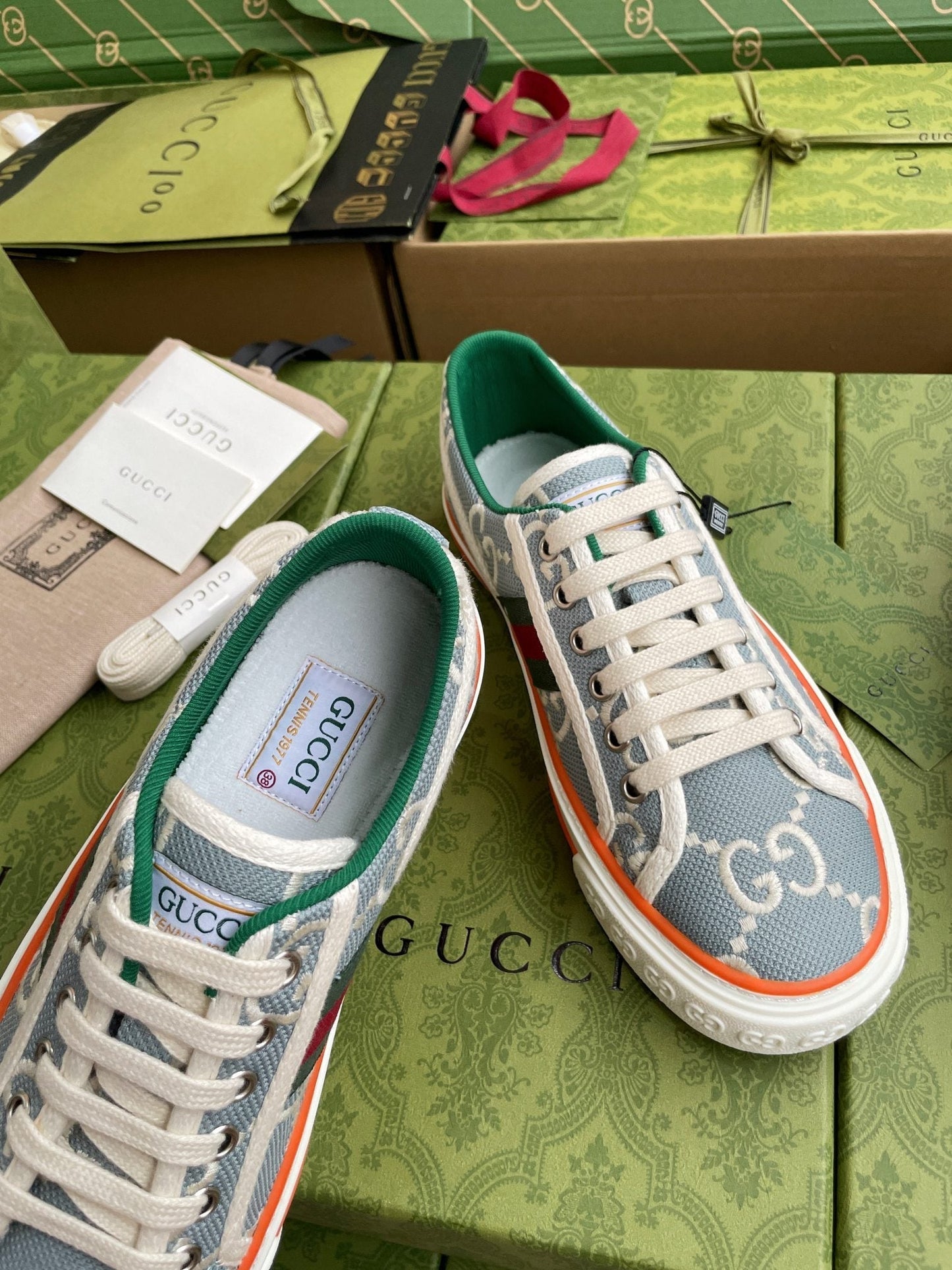GG 26 Platform Sneaker Light Blue White Monogram Canvas 632831