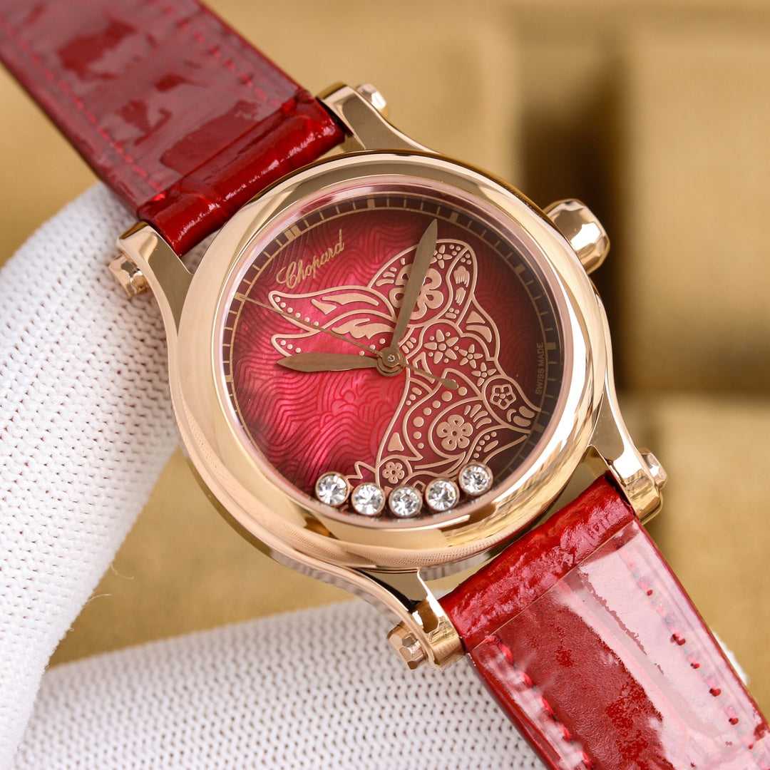 Happy Diamond 36mm Pink Gold Red Dial