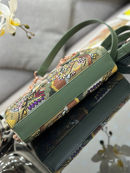 Dior 2026 Embroidered Floral Bag 26cm Green Mix Colors Fabric Leather 158565