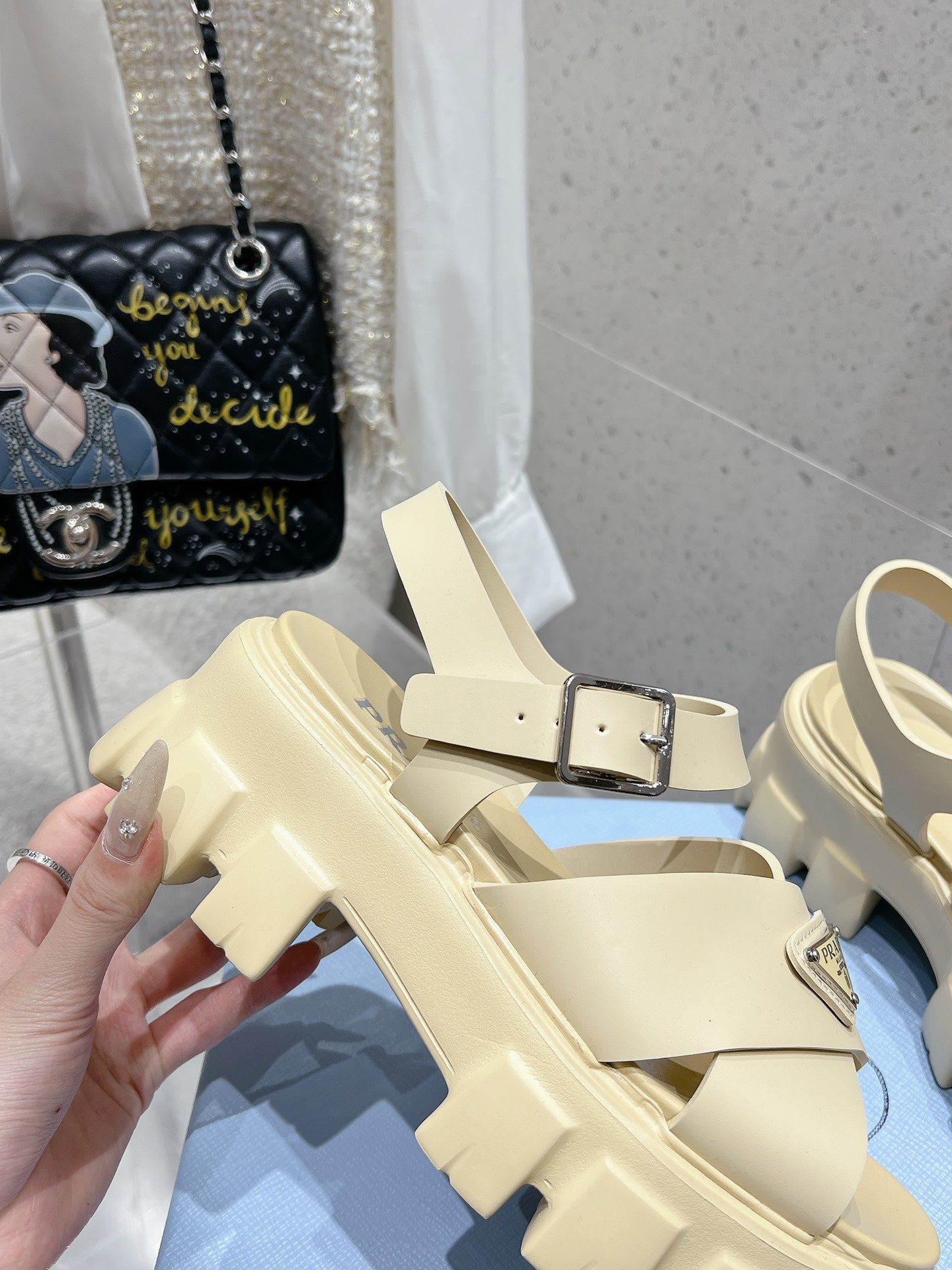 Prada 2026 Monolith Rubber Sandals 55mm Enameled Triangle Logo 762965
