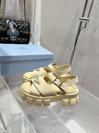 Prada 2026 Monolith Rubber Sandals 55mm Enameled Triangle Logo 762965