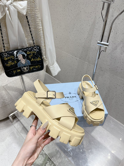 Prada 2026 Monolith Rubber Sandals 55mm Enameled Triangle Logo 762965