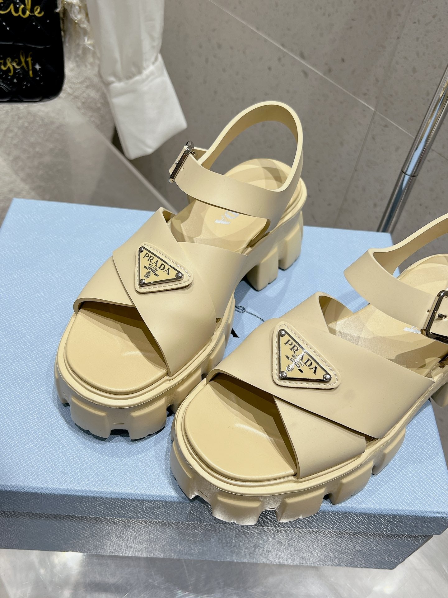 Prada 2026 Monolith Rubber Sandals 55mm Enameled Triangle Logo 762965