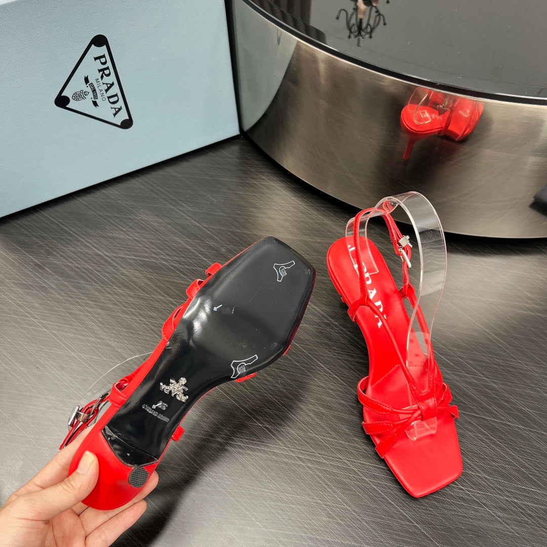 Prada Heeled Sandal 60mm Red Sheepskin 699234