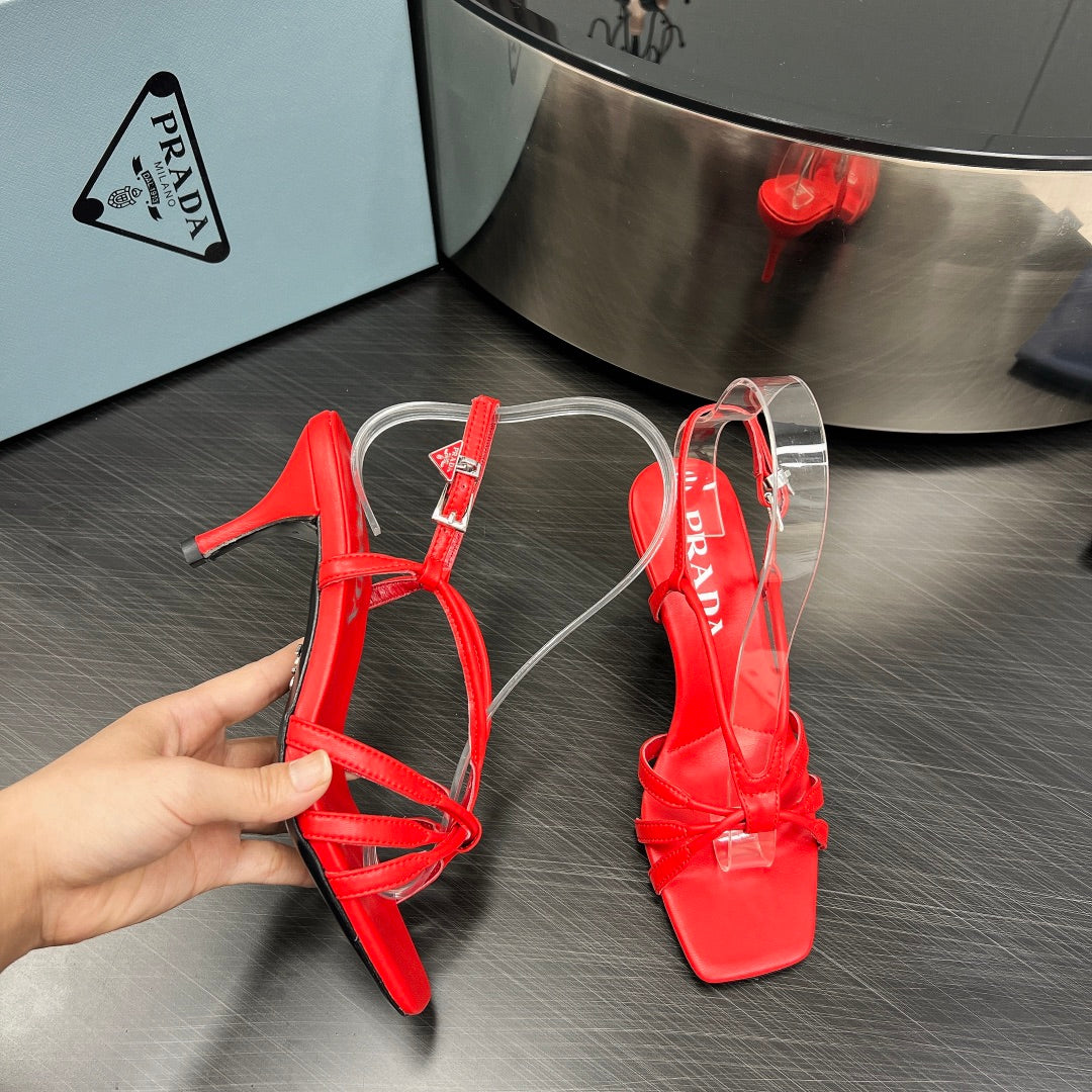 Prada Heeled Sandal 60mm Red Sheepskin 699234