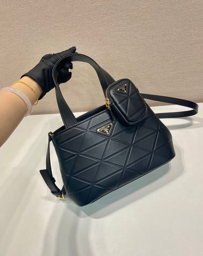 Prada 2026 Quilted Symbole Tote Bag Black Calfskin