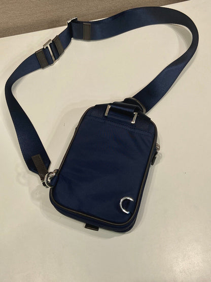 Prada 2026 Mobile Phone Chest Bag Blue Brown Recycled Nylon With Saffiano Leather