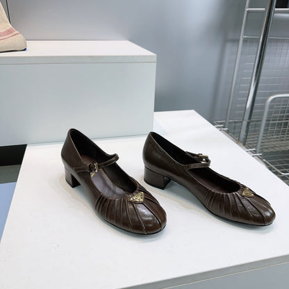 PRA 26S Mary Jane Chunky Heel Dark Chocolate Sheepskin 628705